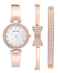 Anne Klein Quarzuhr Geschenksets In Weiß Perlmutt / Rosegold