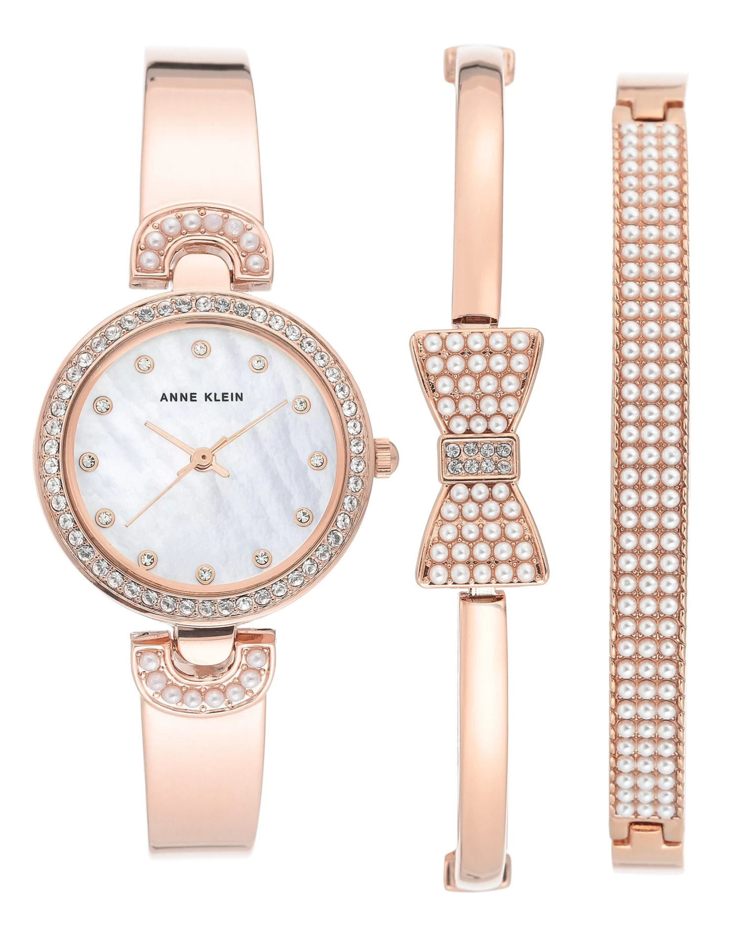 Anne Klein Quarzuhr Geschenksets In Weiß Perlmutt / Rosegold 1 Anne Klein Quarzuhr Geschenksets In Weiß Perlmutt / Rosegold