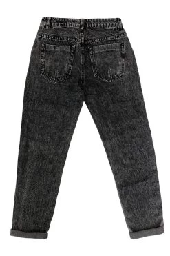 Mom High-Waist Jeans Zerstörte Weite Hose Risse Boyfriend Pants In Dunkelgrau -Damenmodegeschäft hello miss mom high waist jeans zerstorte weite hose risse boyfriend pants in dunkelgrau 3