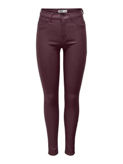 JACQUELINE DE YONG Skinny Jeans Leder Optik High Waist Stretch Coated Denim Pants In Weinrot