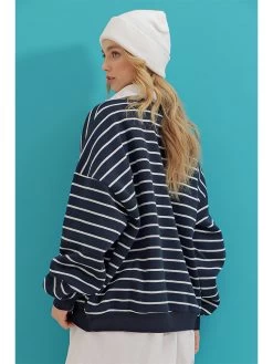 Sweatshirt In Dunkelblau/ Weiß -Damenmodegeschäft jumeon sweatshirt in dunkelblau weiss 2