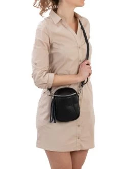 Leder-Umhängetasche In Schwarz - (B)15 X (H)20 X (T)4 Cm -Damenmodegeschäft lia biassoni leder umhangetasche in schwarz b 15 x h 20 x t 4 cm 2