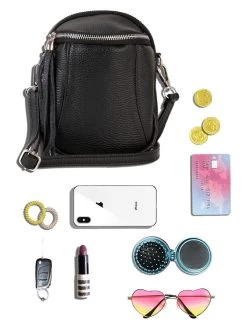 Leder-Umhängetasche In Schwarz - (B)15 X (H)20 X (T)4 Cm -Damenmodegeschäft lia biassoni leder umhangetasche in schwarz b 15 x h 20 x t 4 cm 3