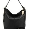 Leder-Schultertasche "Carrara" In Schwarz - (B)36 X (H)28 X (T)12 Cm