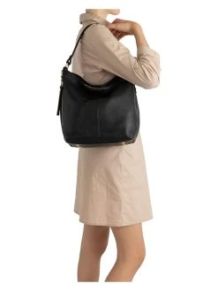 Leder-Schultertasche "Carrara" In Schwarz - (B)36 X (H)28 X (T)12 Cm -Damenmodegeschäft lucca baldi leder schultertasche carrara in schwarz b 36 x h 28 x t 12 cm 3