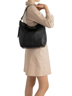 Leder-Schultertasche "Carrara" In Schwarz - (B)36 X (H)28 X (T)12 Cm -Damenmodegeschäft lucca baldi leder schultertasche carrara in schwarz b 36 x h 28 x t 12 cm 6