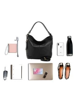 Leder-Schultertasche "Carrara" In Schwarz - (B)36 X (H)28 X (T)12 Cm -Damenmodegeschäft lucca baldi leder schultertasche carrara in schwarz b 36 x h 28 x t 12 cm 7