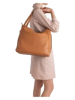 Leder-Schultertasche "Fiesole" In Cognac - (B)34 X (H)29 X (T)15 Cm -Damenmodegeschäft lucca baldi leder schultertasche fiesole in cognac b 34 x h 29 x t 15 cm 3