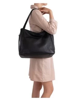 Leder-Schultertasche "Fiesole" In Schwarz - (B)34 X (H)29 X (T)15 Cm -Damenmodegeschäft lucca baldi leder schultertasche fiesole in schwarz b 34 x h 29 x t 15 cm 3