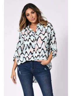 Bluse "Furry" In Hellblau/ Schwarz