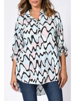 Bluse "Furry" In Hellblau/ Schwarz -Damenmodegeschäft plus size company bluse furry in hellblau schwarz 3