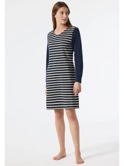 Schiesser Nachthemd In Dunkelblau/ Creme