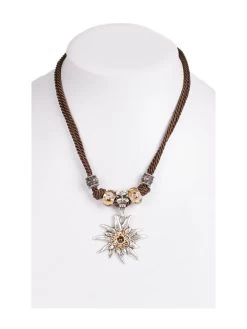 Kette 12702 Mit 2facher Kordel Und Edelweiss, Braun