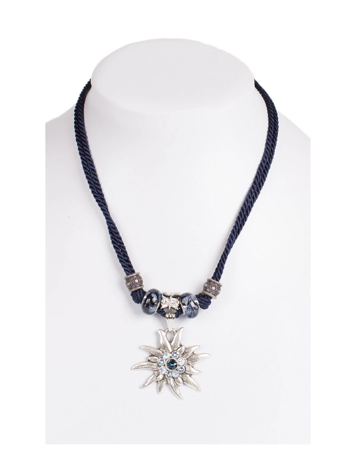 Kette 12702 Mit 2facher Kordel Und Edelweiss, Marine 1 Kette 12702 Mit 2facher Kordel Und Edelweiss, Marine