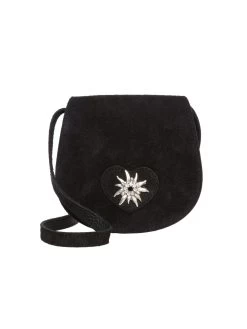 Trachten Ledertasche TA30340 Herz Edelweiss, Schwarz