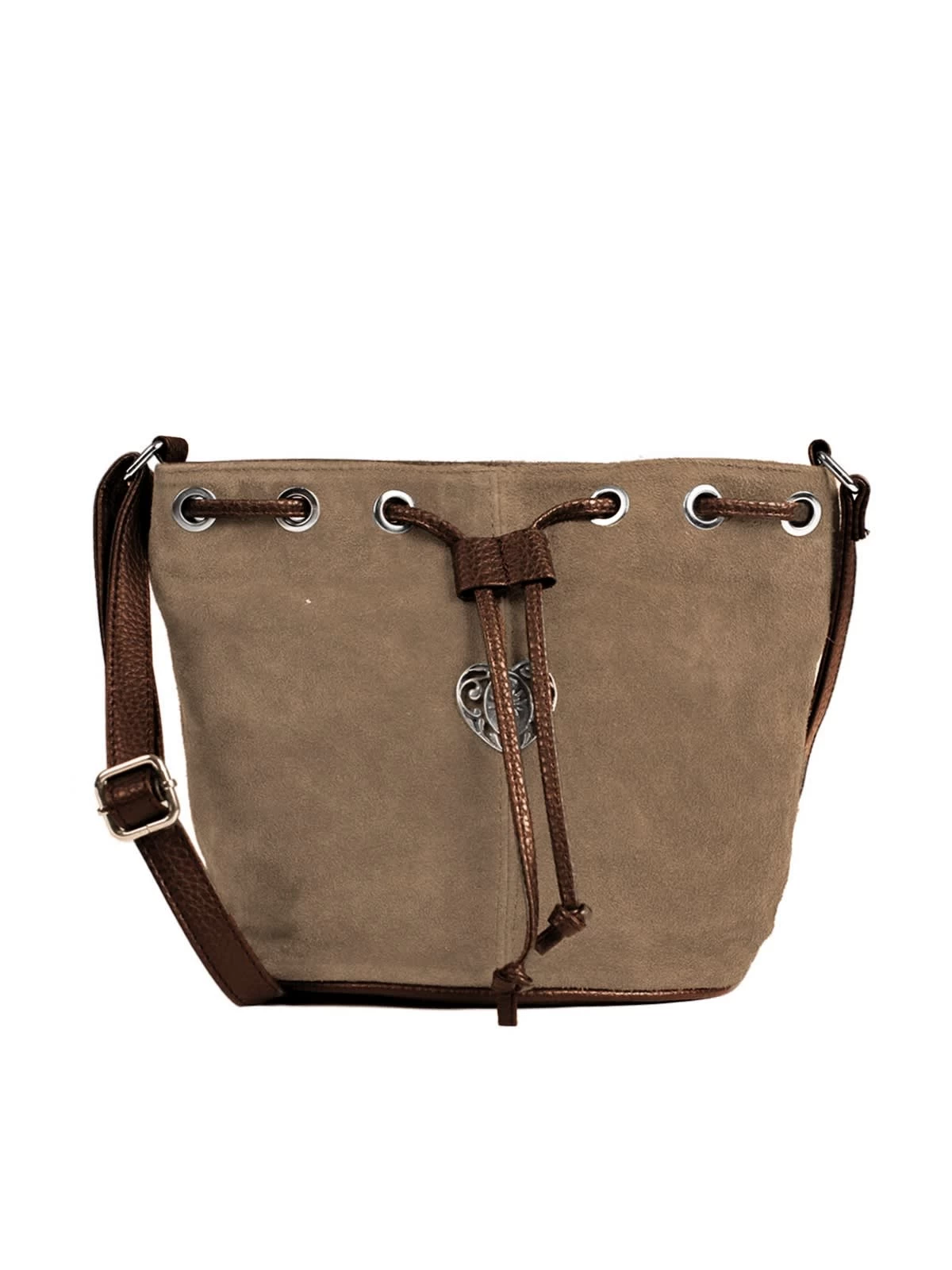 Wildlederbeutel TA30210 Mit Metallherz, Grau Braun 2 Wildlederbeutel TA30210 Mit Metallherz, Grau Braun – Bild 2