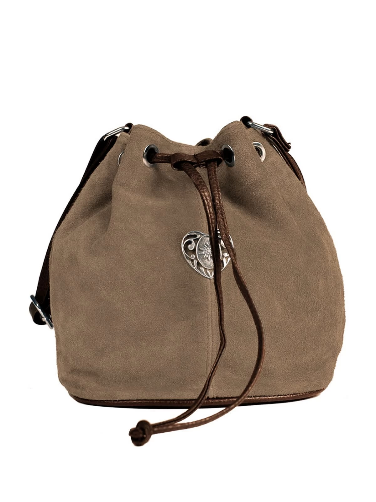 Wildlederbeutel TA30210 Mit Metallherz, Grau Braun 1 Wildlederbeutel TA30210 Mit Metallherz, Grau Braun