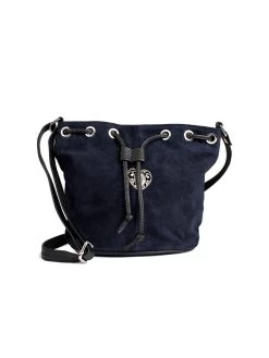 Wildlederbeutel TA30210 Mit Metallherz, Marine -Damenmodegeschäft schuhmacher wildlederbeutel ta30210 mit metallherz marine 2