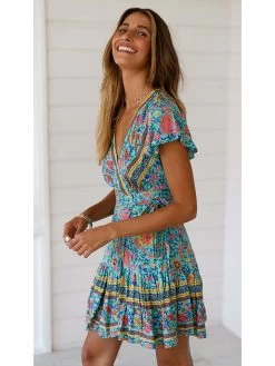 Kleid In Hellblau/ Bunt 6 Kleid In Hellblau/ Bunt -Damenmodegeschäft tina kleid in hellblau bunt 2